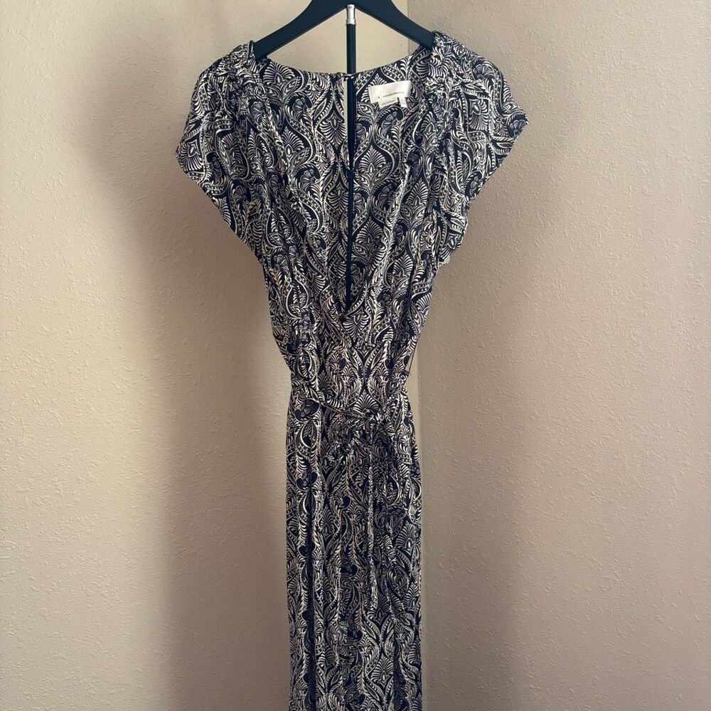 Anthropologie Black White Paisley Wrap Jumpsuit Size 0 Tie Waist Boho